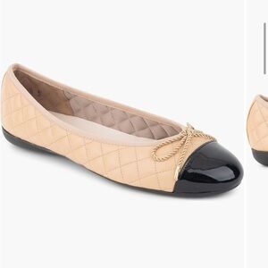 Paul Mayer Quilted Ballet Flat in Beige with Black Heel